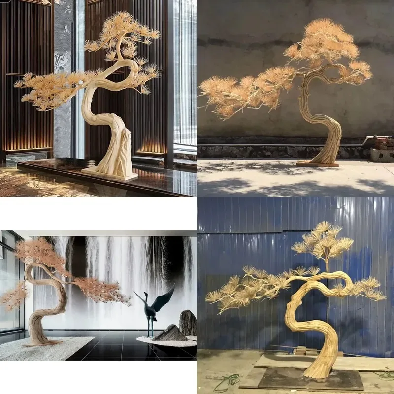 Wooden Tree Vertical Sculpture Artificial Pine Bonsai for Home Hotel Restaurant Decoration