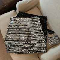 French silver-gray sequined skirt female spring and autumn new temperament hip skirt spice girl anti-exposure A-line skirt