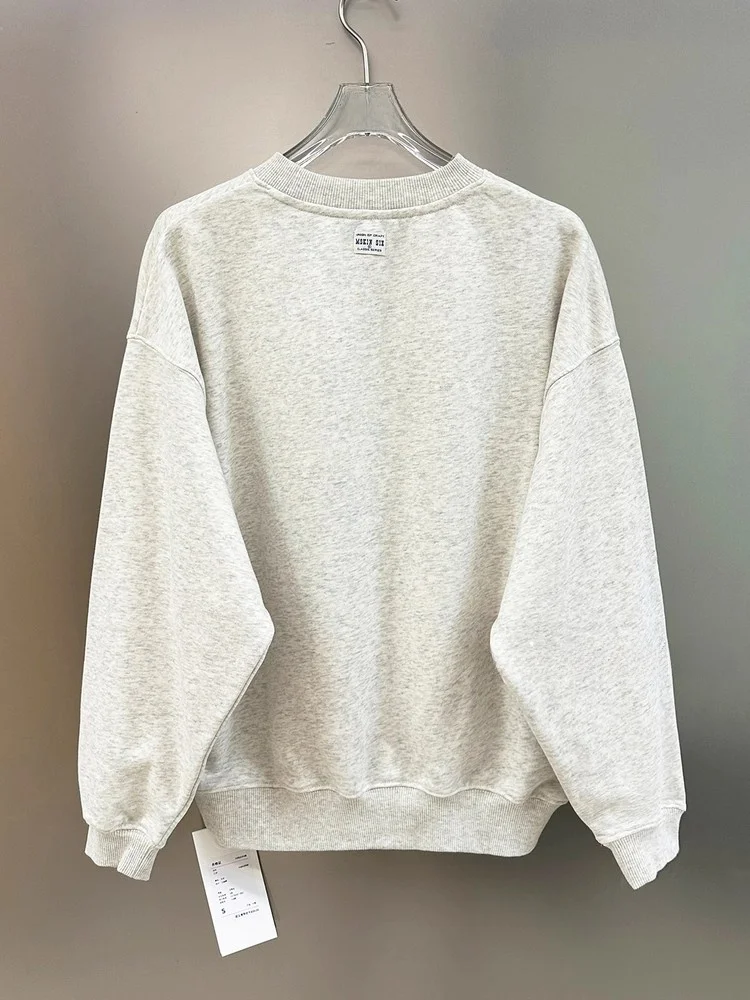 Cute Long Sleeve Hoodie Women's Loose Fit round Neck Sweatshirt Commute Style Cartoon Character Keychain Accessory