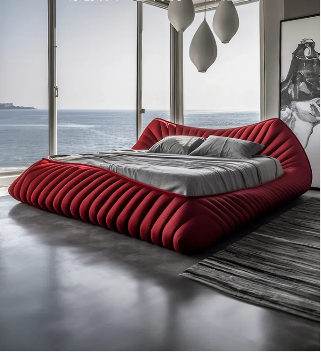 For Solid Wood Frame High-Density Sponge Nappa Leather Double Bed with High-End Customization Bedroom Set Furniture