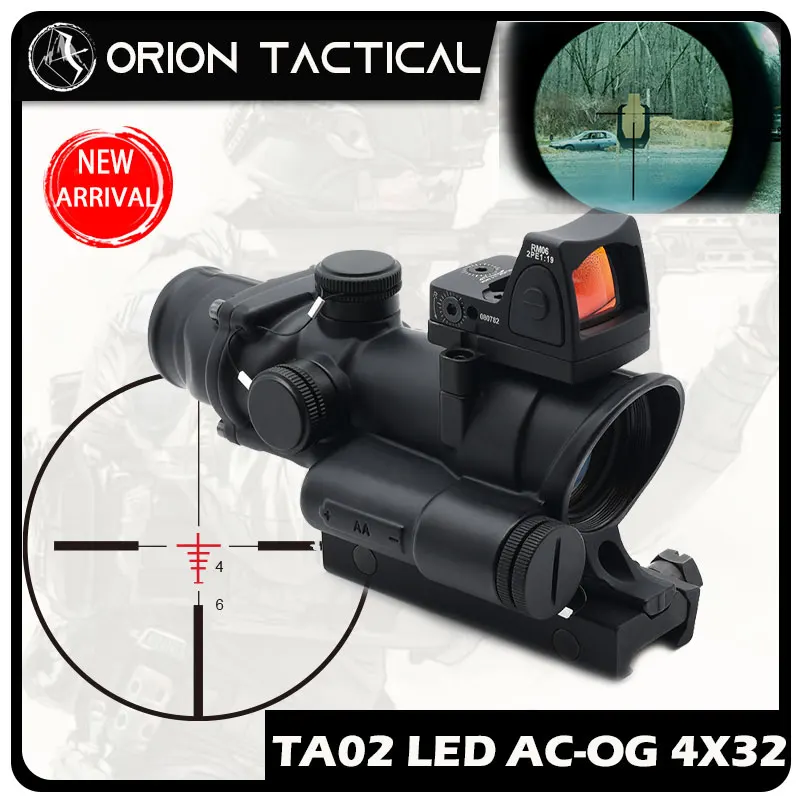 TA02 4X32mm Red LED Illuminated Riflescope with Mini Reflex Red Dot Sight for Hunting Airsoft Rifles with Full Markings