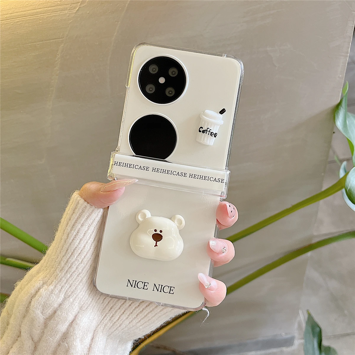 

3D Coffee Bear Flip Phone Case for Mixflip2 ket2 FindN3 Protective Cover Women's Sle Acrylic Material