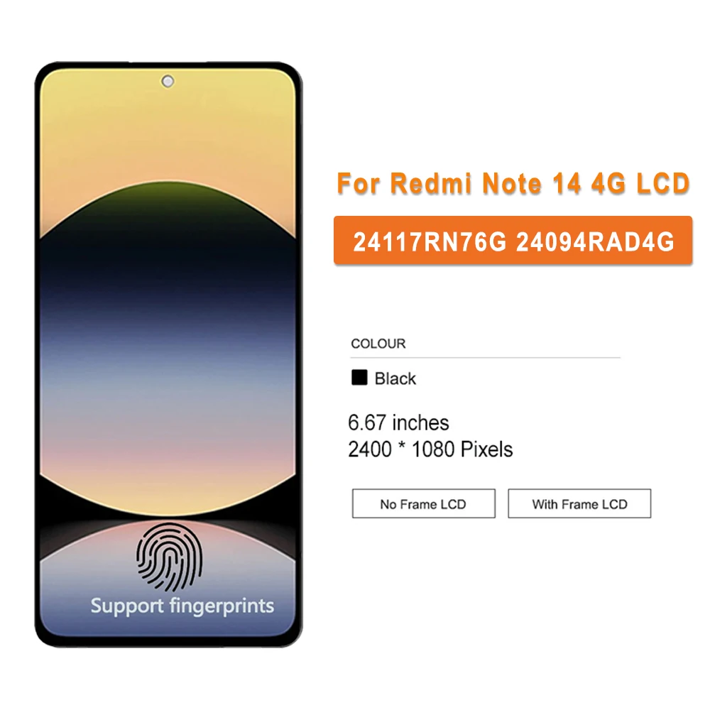 AMOLED LCD For Xiaomi Redmi Note 14 4G LCD Touch Screen Digitizer Assembly For Redmi Note 14 4G 24117RN76G 24117RN76O Display