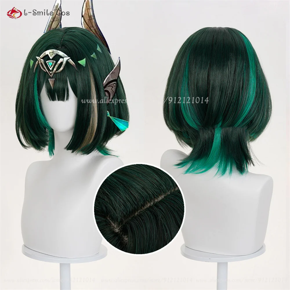 

Anime Nefer Cosplay Wig 48cm Green Mixed Flipped-up Ends Wigs Heat Resistant Synthetic Hair Halloween Women Cosplay Costumes Wig