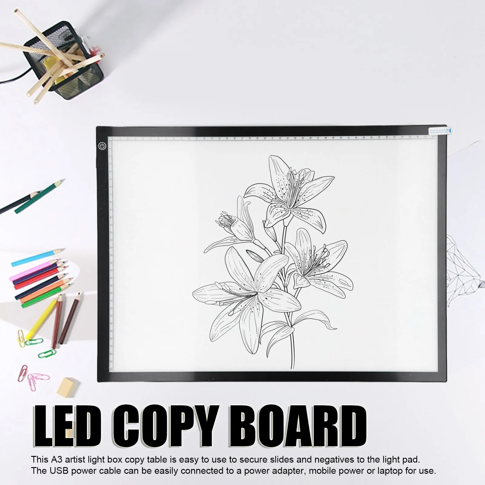 

Новый световой коврик A3 Art Light Pad Световой стол для рисования Светодиодная панель с бесступенчатым затемнением Световой короб для художника Копировальный стол с USB-кабелем длиной 1,5 м