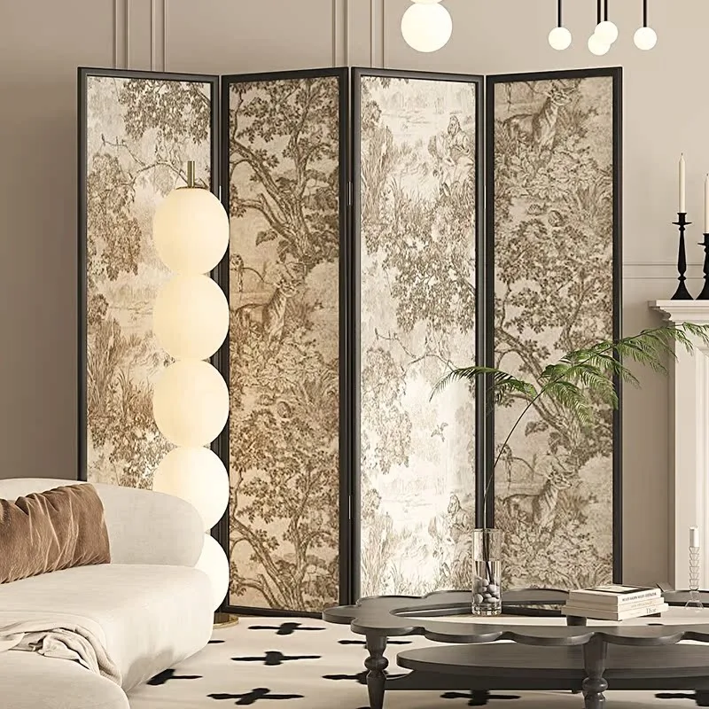 Mampara francesa de alta gama, partición de madera maciza, entrada de sala de estar sencilla y moderna plegable, refugio para dormitorio