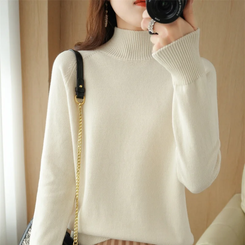 Pullover Shirts Women Thick Knitted Women's Autumn/Winter High Collar Long Sleeve Solid Color Sweater Women Clothing Sweatshirtt