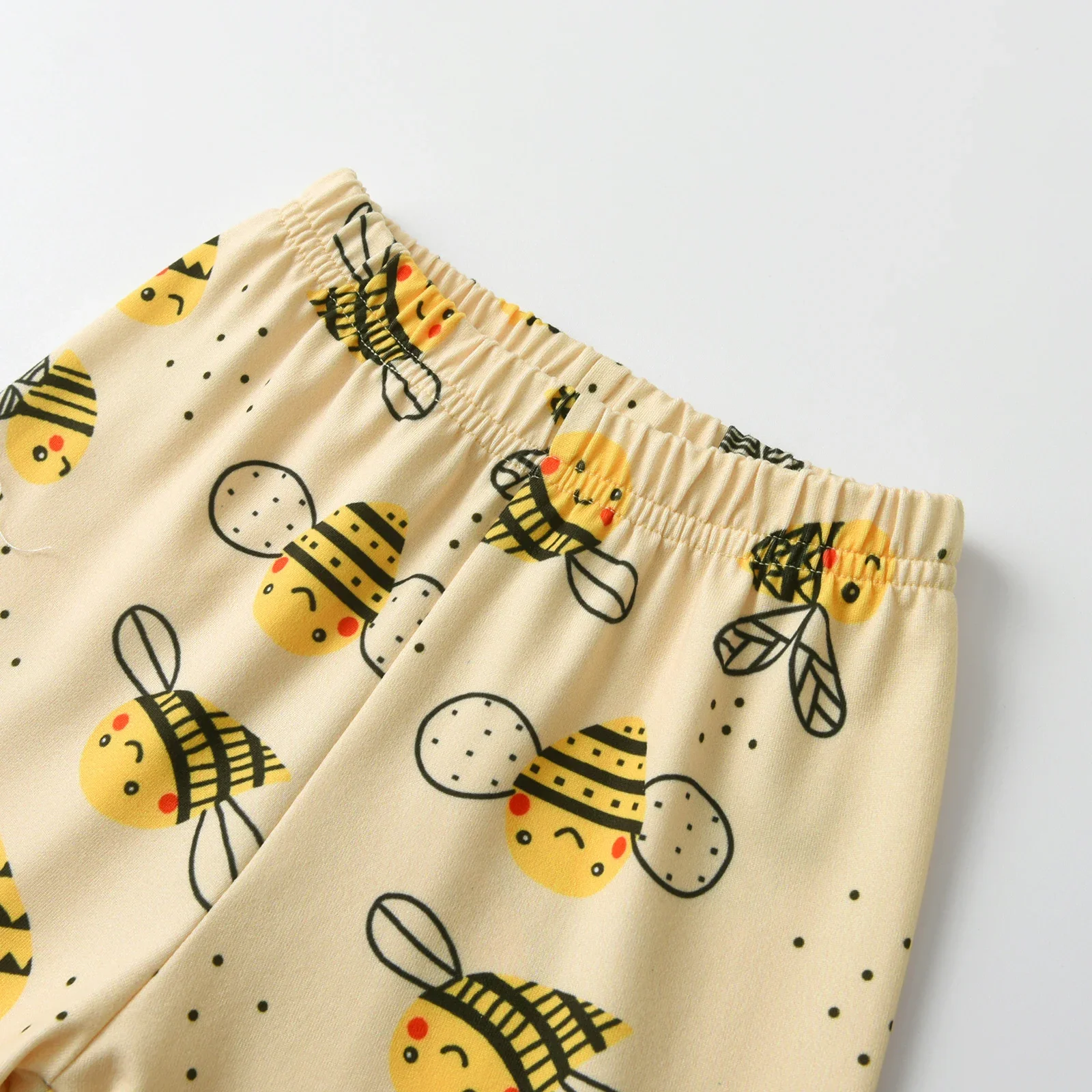 0-2Years Toddler Baby Girl Cute Bee Pattern Clothes Set Summer Short Sleeve T-shirt with Bow and Long Pants Headband 3pcs Outfit