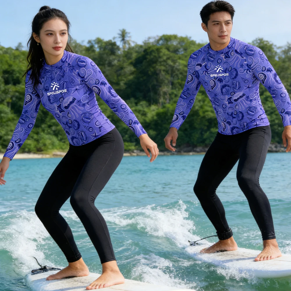 

UPF50+ Rash Guard Long Sleeve Men's and Women's Surfing Shirt High Quality Sailing Top Wear Beach Swimwear for Water Sport