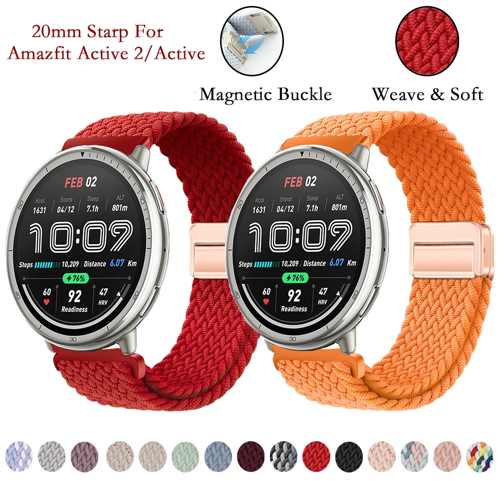 سوار متوافق مع Amazfit Active/Active 2/GTR Mini/GTS Mini 20 مم حزام بإبزيم مغناطيسي لفرقة Amazfit Active 2 20 مم