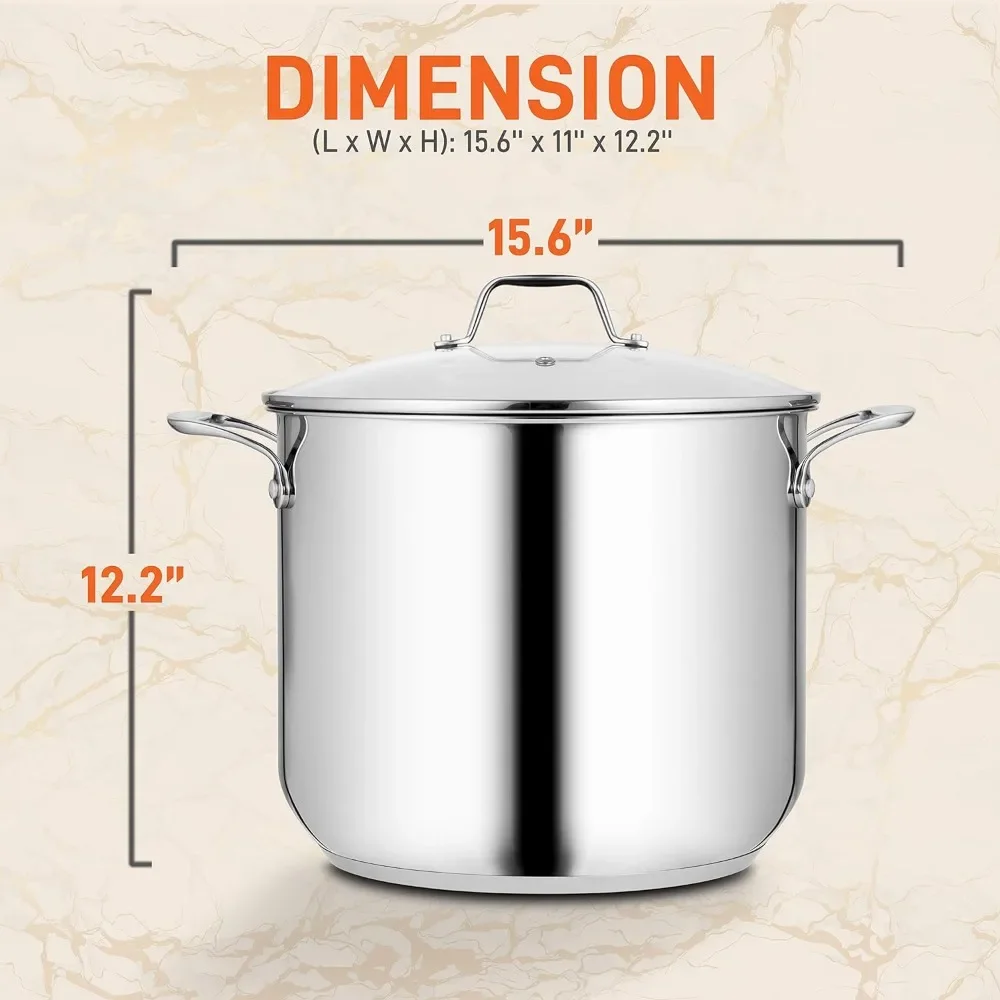 Stainless Steel Stock Pot-18/8 Food Grade Heavy Duty Induction-Large, Stew, Simmering, Soup See Through Lid, Dishwasher Safe