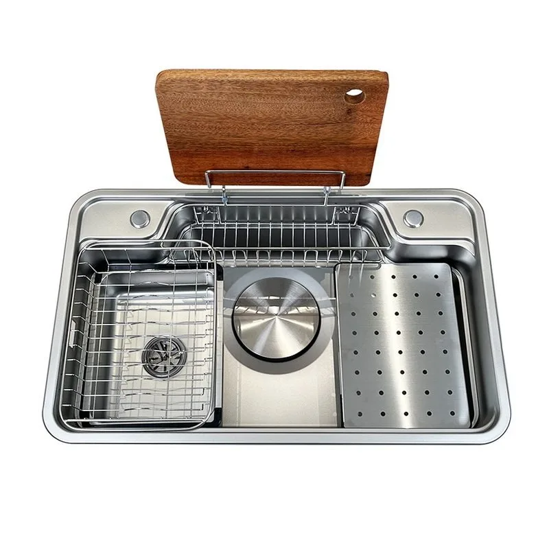 Kitchen Sink Japanese-style Large Single Tank Thickened 304 Stainless Steel Vegetable Basin Flat Replacement for Under-counter