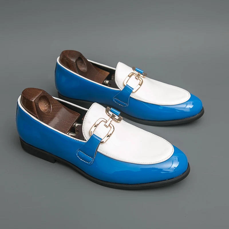 

Luxury Metal Buckle Loafers Man Comfort Pointed Leather Shoes for Men Slip-On Business Dress Shoes Men Office Shoes Size 38-46