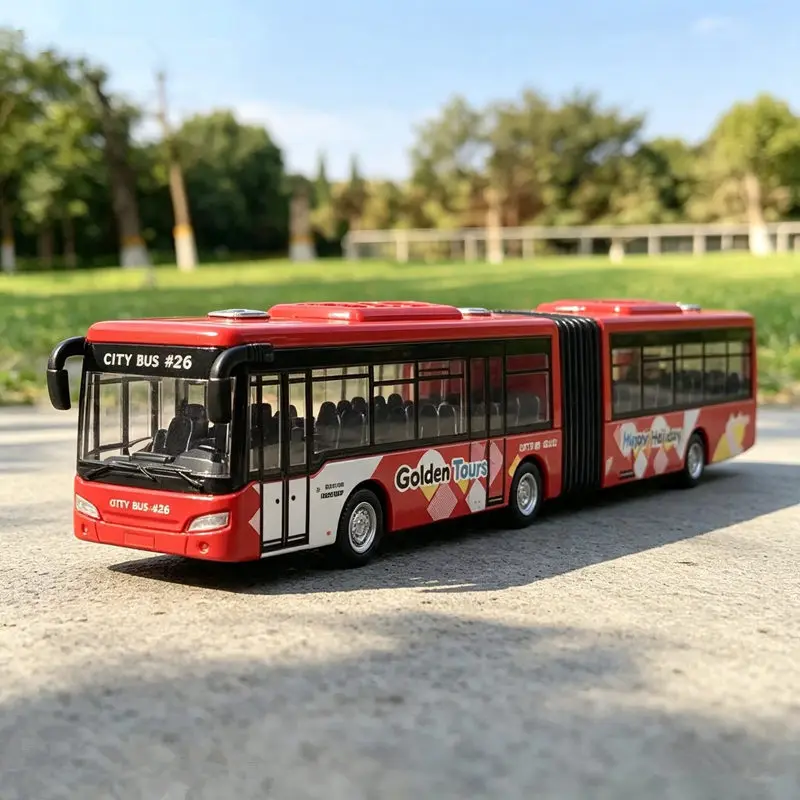 Electric Tour Traffic Bus Alloy Passenger Vehicle Car Model Diecast Metal Extended Double Section City Bus Model Simulation Gift