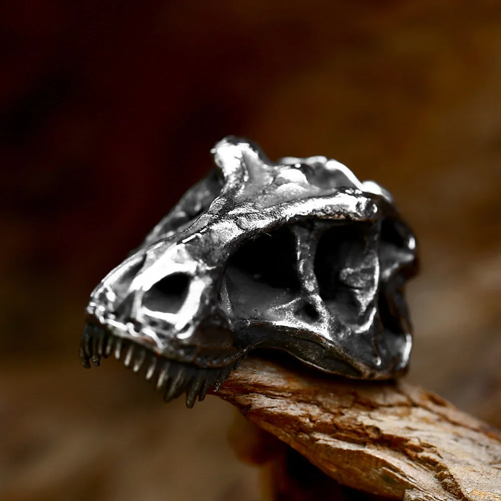 Vintage Creative Dinosaur Head Pendant Necklace For Men Boys Stainless Steel Punk Biker Cool Skull Necklaces Amulet Jewelry Gift