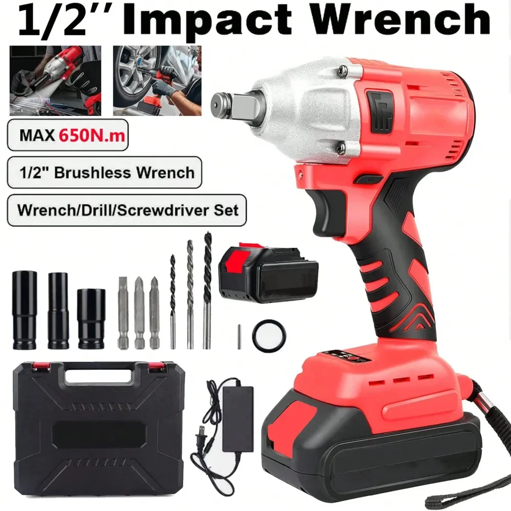 

Impact Wrench Gun Kit 430n.M Torque, 3600 RPM, Cordless, Variable Speed, Battery Operated, Carbon Steel Compatible With DWALT,
