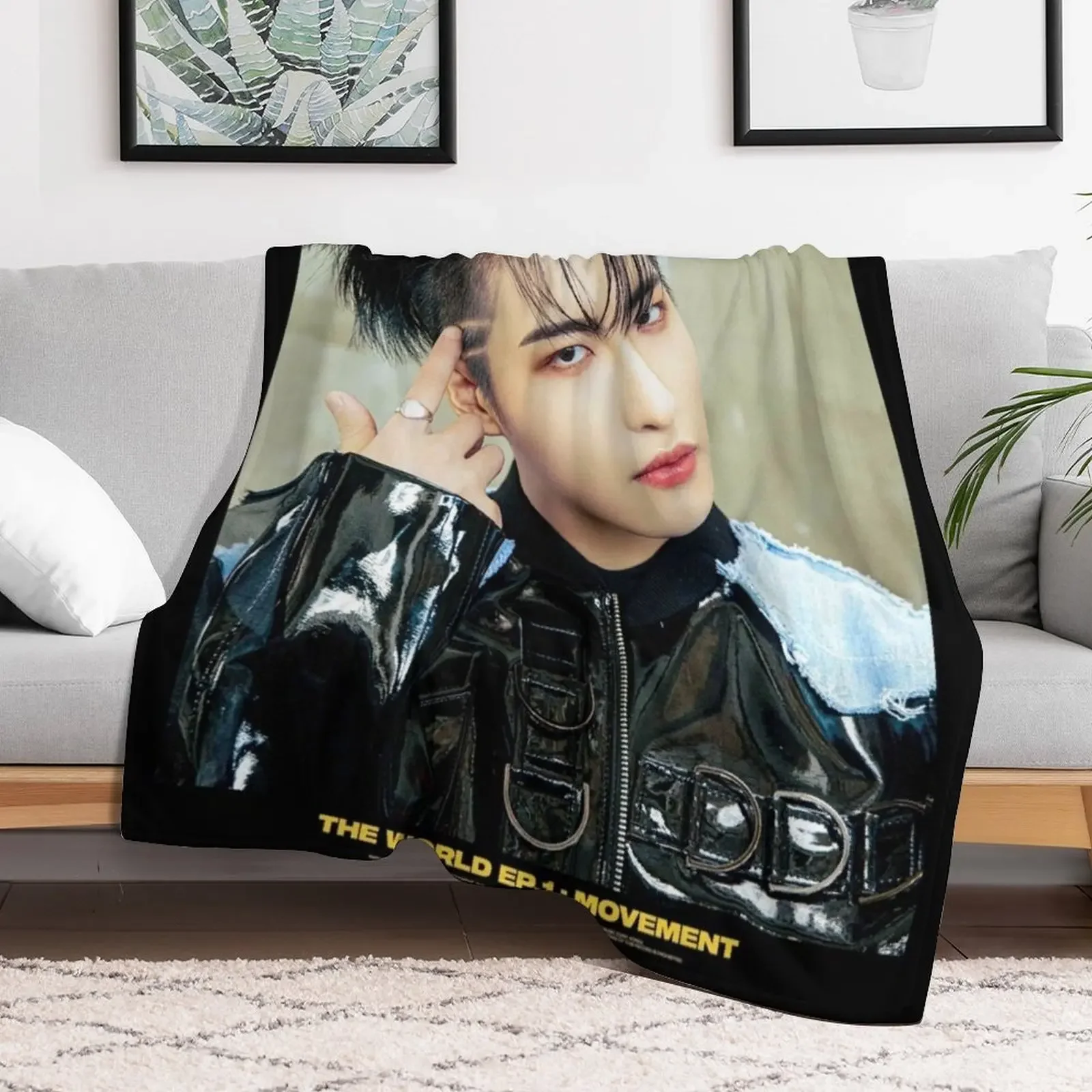 Seonghwa - Ateez Throw Blanket Soft Plush Plaid warm winter Cute Plaid Blankets