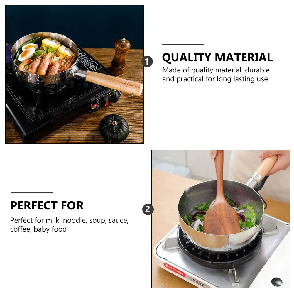 

1pc Small Milk Pot Wooden Handle Stainless Steel Nonstick Saucepan Baby Food Cooking Pot Kitchen Cookware Silver Stove Top