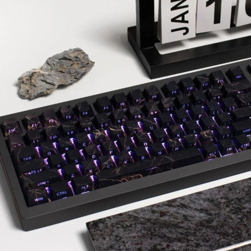 

Набор колпачков для клавиш с мраморной тематикой, ПБТ, пятисторонняя сублимационная настройка, колпачки для клавиш с боковой гравировкой вишневого профиля, механическая клавиатура