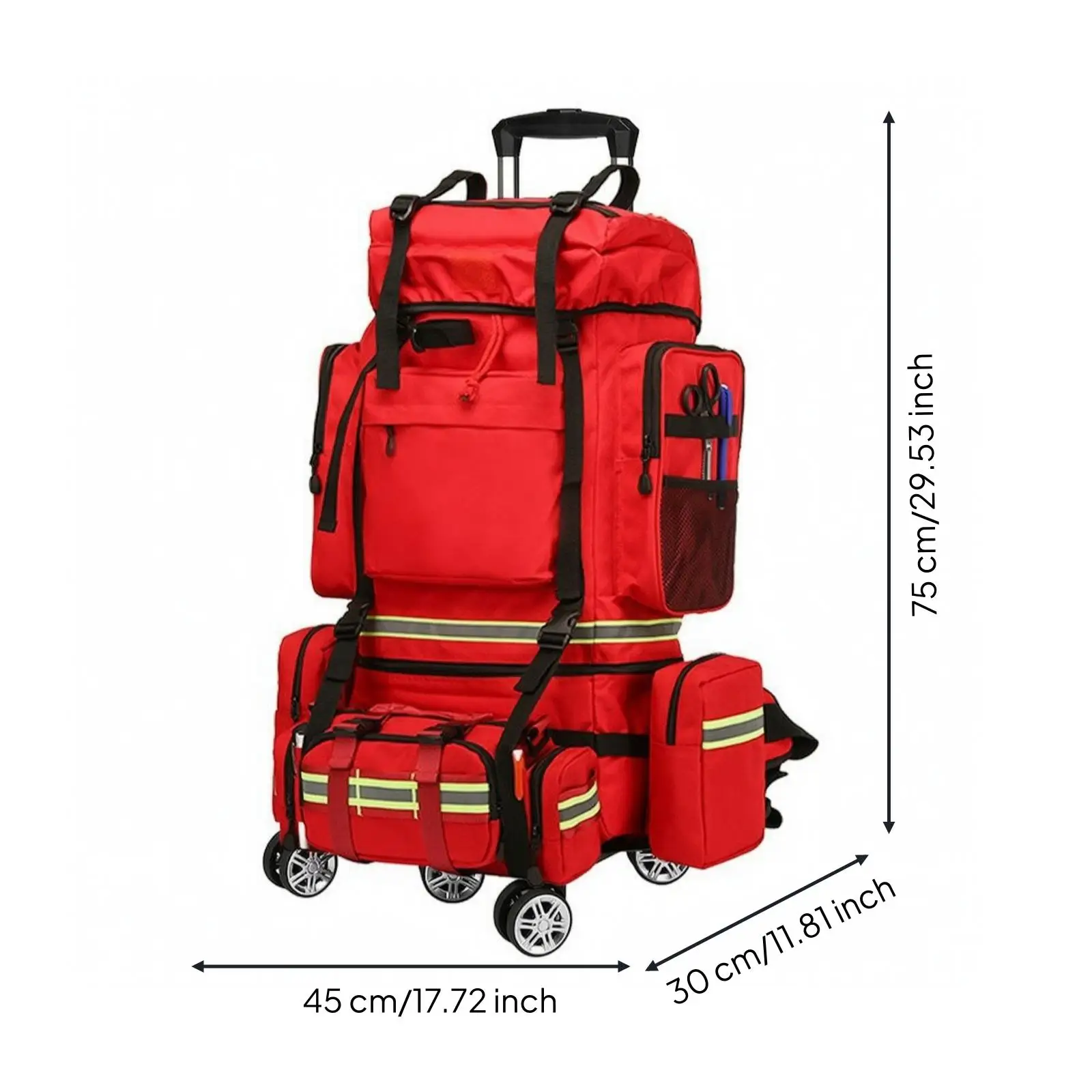 Rolling Fire Rescue Rucksack for Fireman Disaster Relief Utility Backpack with Padded Shoulder Straps and Wheels