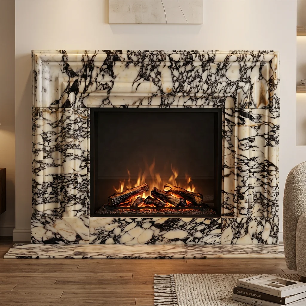 Tostone Best Selling Freestanding Calacatta Viola Italy Marble Fireplace Surround For Hotel Individually Designed For Living