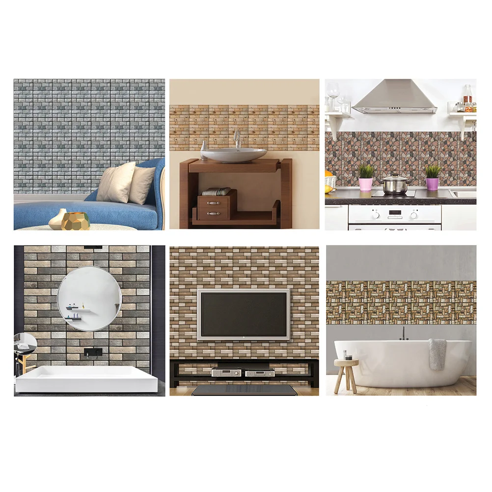 

10 pcs Self-Adhesive Wall Tile 3D Brick Pattern Plastic Waterproof Heat Resistant Modern Decor For Living Room Bedroom Kitchen