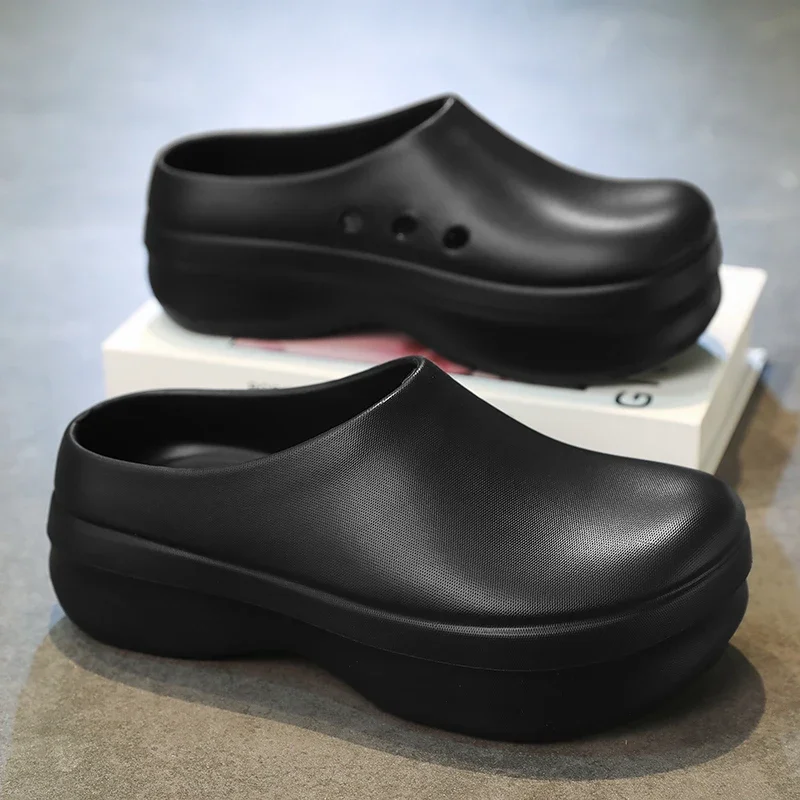 Herren-Hausschuhe, minimalistische Mode, Luftpolster, weiche 5 cm große Plattform, rutschfeste Sandalen, atmungsaktiv, Paar-Stil, erhöhte Kochschuhe