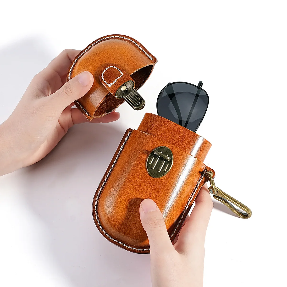 HONKAN Premium Sun Glasses Box with Hook Leather Eyewear Accessories Protect Case High Quality Portable Storage Glasses Holder