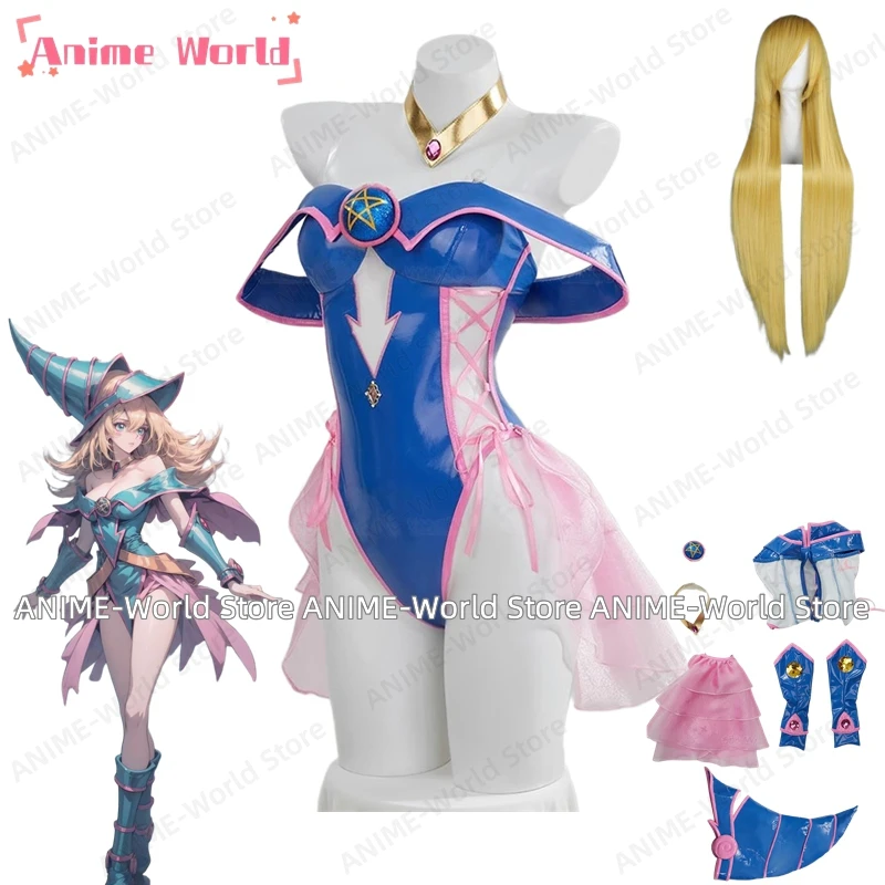 Image of Anime Dark Magician Girl Mana Cosplay Kostüm Frauen Sexy Leder Body Hut Anzug Bunny Girl Uniform Halloween Karneval Kleidung