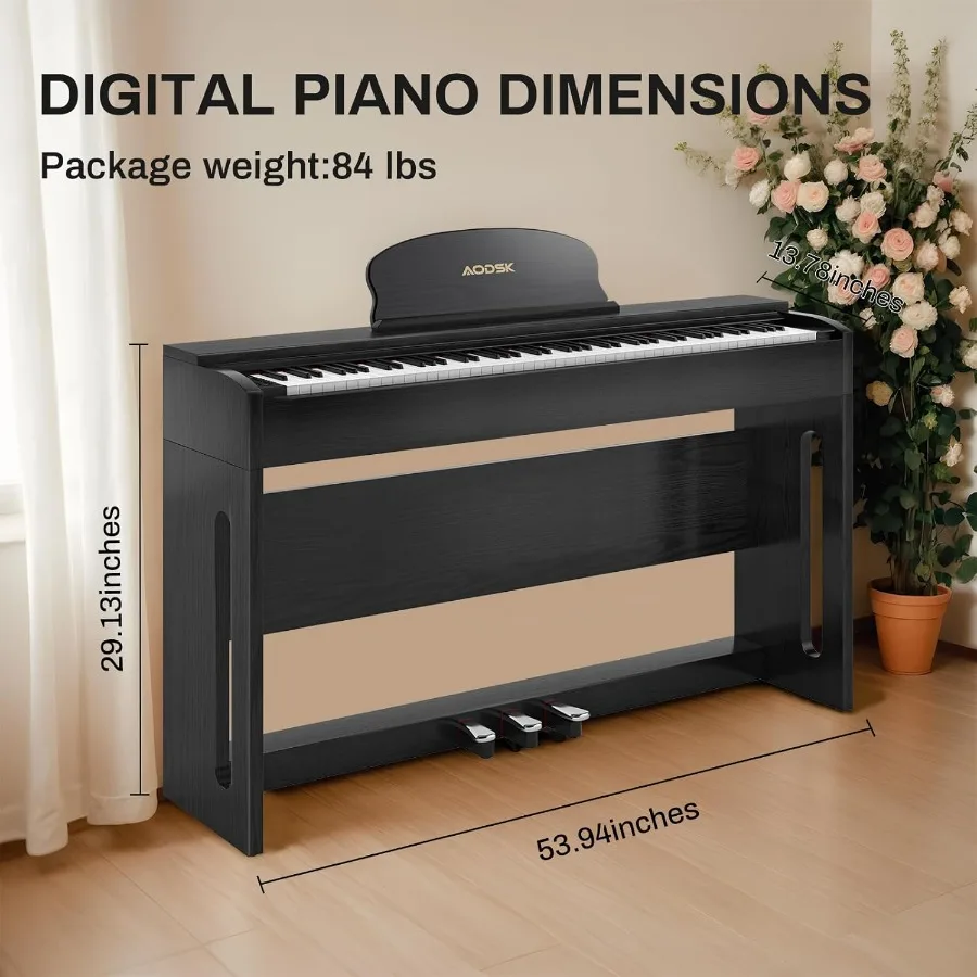 88Key Weighted Hammer Action Digital Piano with Builtin Speakers FurnitureStyle Stand Triple Pedals Headphone Support BeginnerF