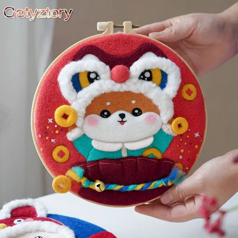 

GATYZTORY DIY Wool Felting Painting Material with Embroidery Frame Needle Handmade Wool Painting Picture for Home Decors Crafts