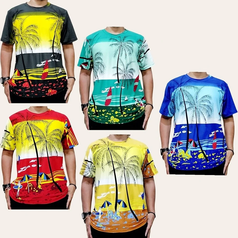 

New Summer Fashion Men's T-Shirt Classic Hawaiian Beach Coconut Printed Crew Neck Short Sleeve Outdoor Daily Men Clothing Tops