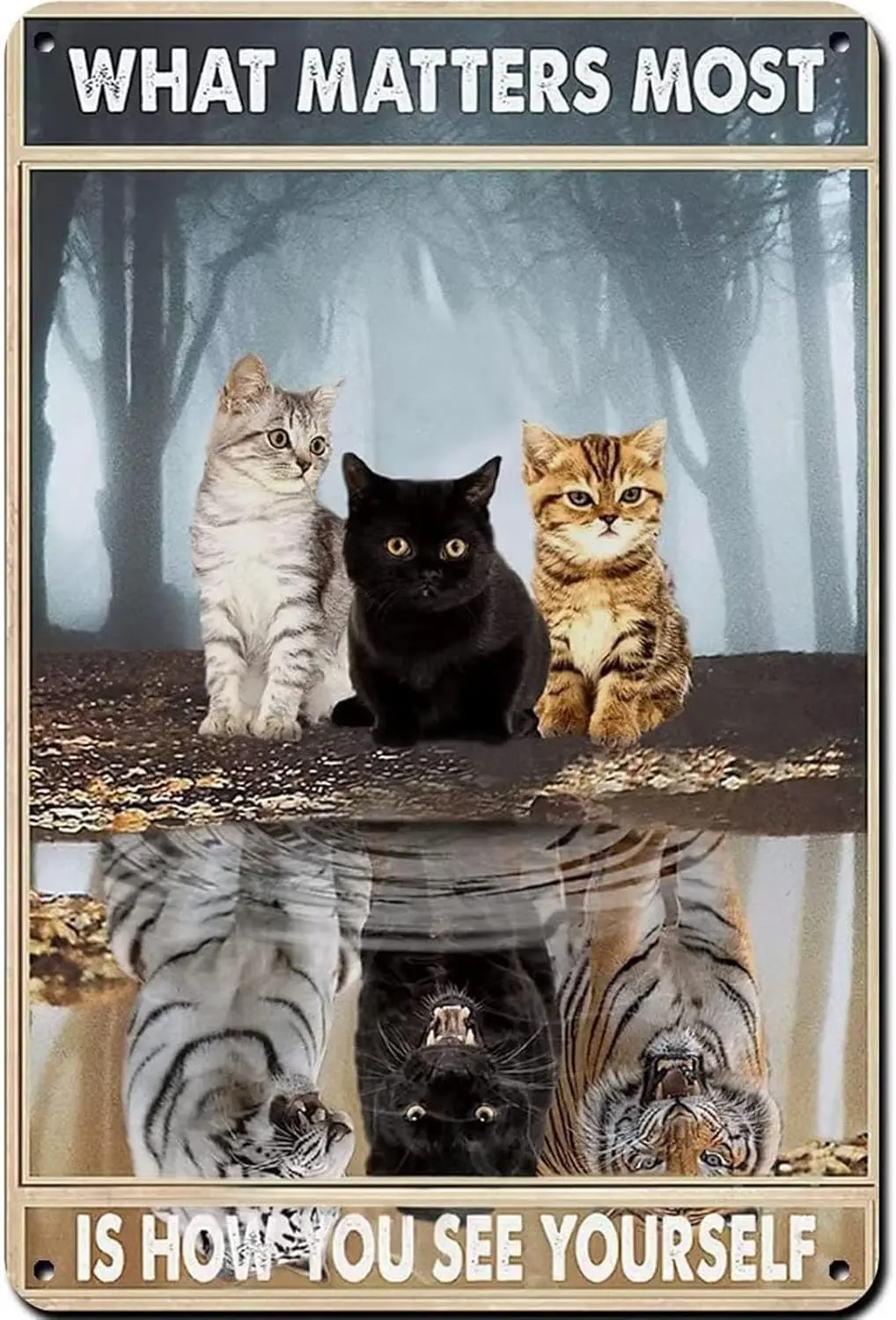 Black Cute Cat Metal Retro Tin Sign What Matters Most is How You See Yourself Vintage Inspirational Sign for Home Coffee Wall De