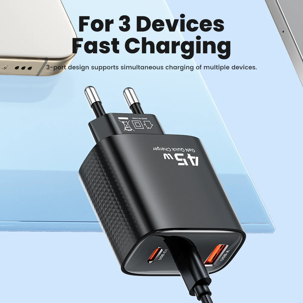 Toocki 45W GaN USB Charger QC3.0 PD Fast Type C Phone Charger For iPhone 15 14 Pro Max Samsung S23 Xiaomi 13 USB Quick Charger