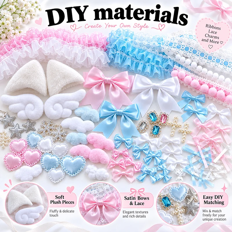 116 Pcs/ Set DIY Ita Bag Decoration Bow Heart Star Ribbon Lace Colorful Itabag Anime Bags Fan Manual Bag Diy Accessories