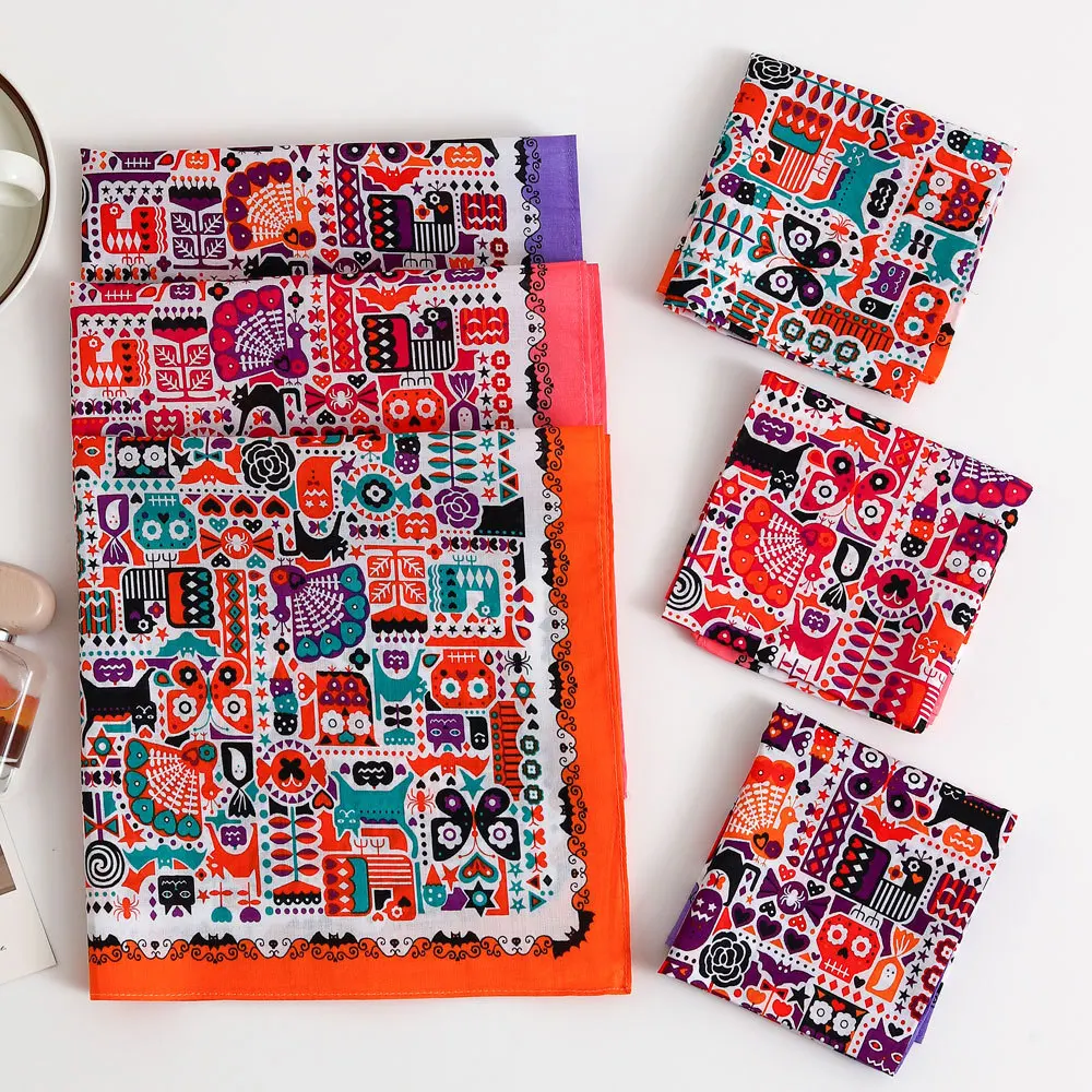 Pañuelo fino suave y cómodo de algodón puro para mujer, toalla de mano portátil con estampado nostálgico antigua, 43cm, 3/6 Uds.