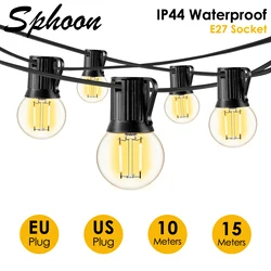 Sphoon 50FT Outdoor Garland String Light Dimmable G40 1W E27 Base LED Bulbs Waterproof US EU Plug Patio Garden Light Chain Decor