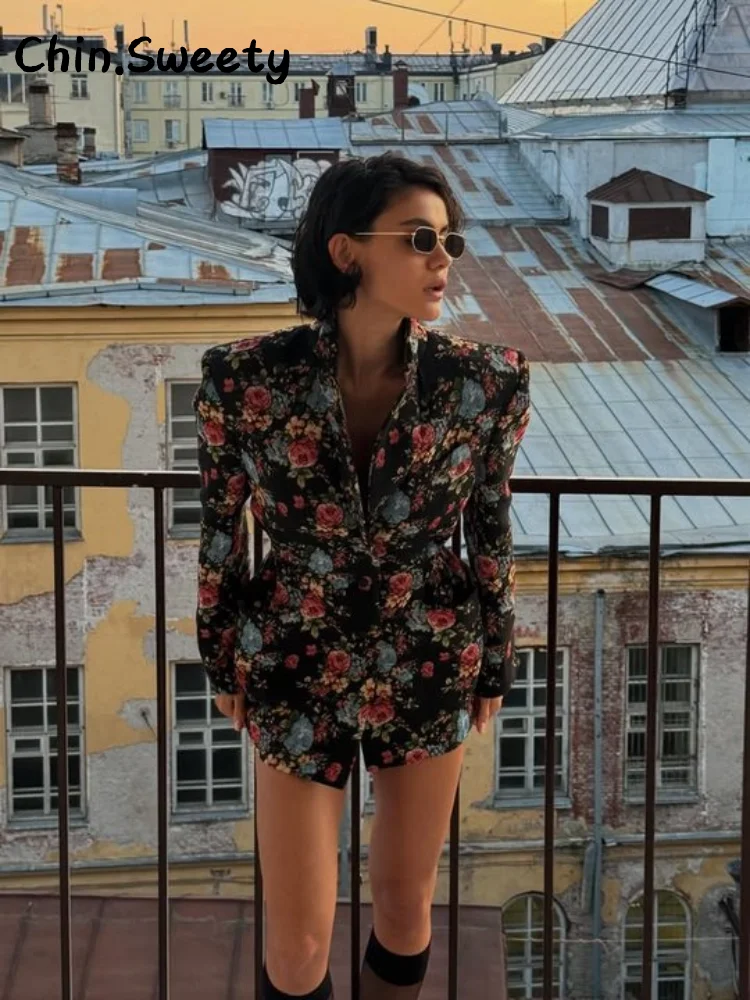 

Уличный пиджак с тонкой талией и принтом, женская куртка со свободными лацканами и длинными рукавами, однобортное пальто с карманами, осень 2024, женская шикарная верхняя одежда