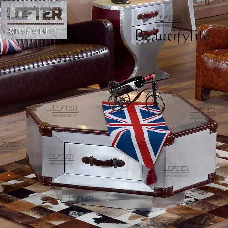 N44 Bar coffee table bar club coffee designer hexagonal trapezoidal aluminum leather rivet metal