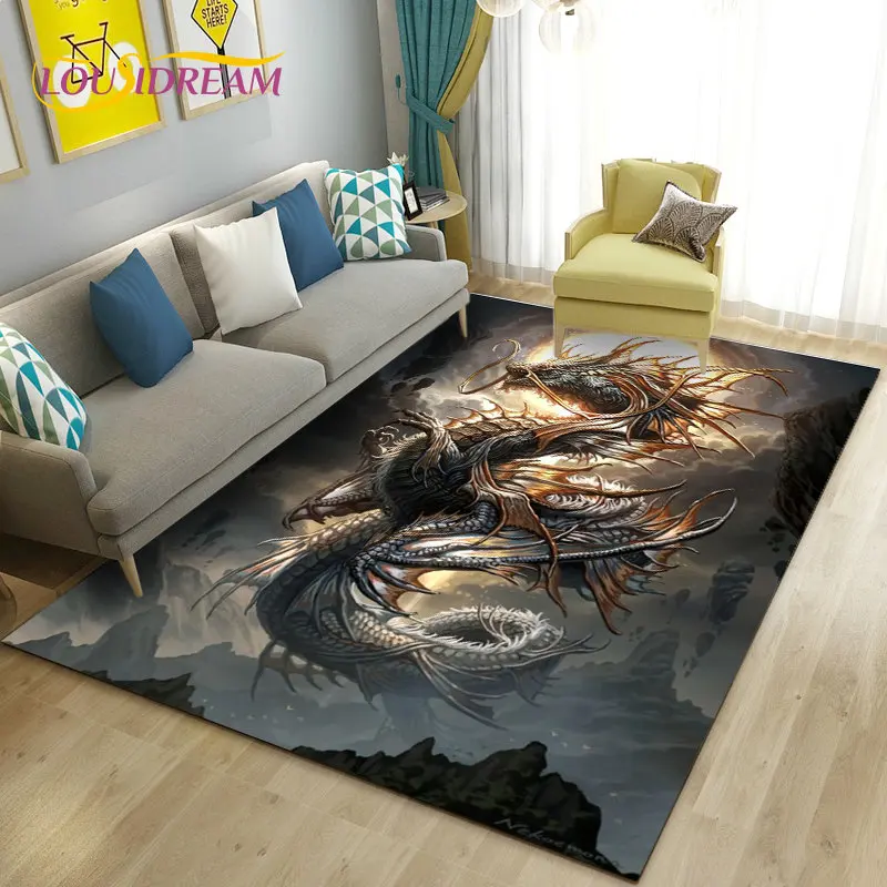 3D 만화 드래곤 영역 대형 카펫 러그, 거실 침실 소파 도어매트 주방 장식, 어린이 놀이 미끄럼 방지 바닥 매트
