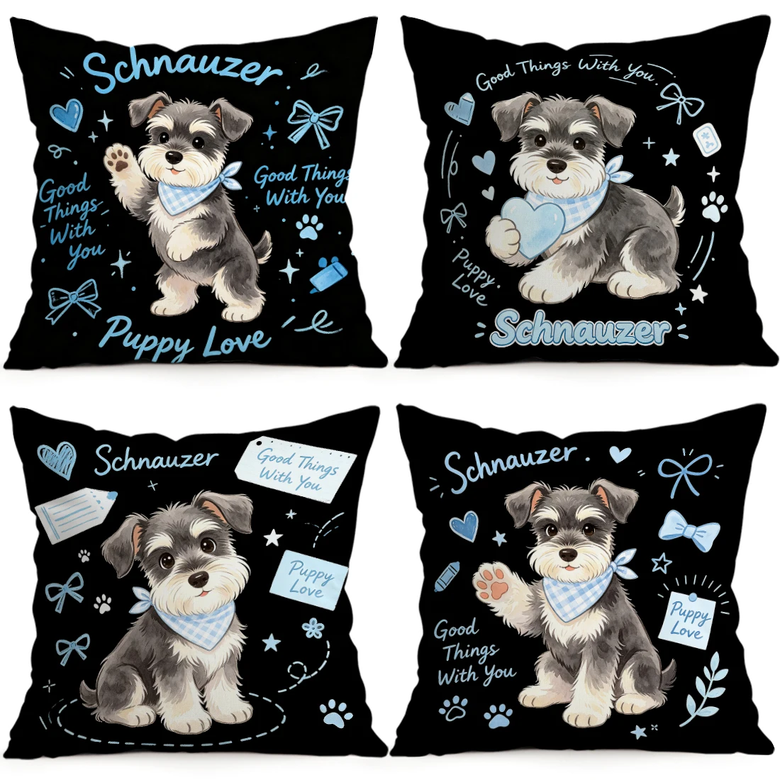 Cute Dog Schnauzer Pillowcase Printed Polyester 40/45/50cm Throw Pillowcover Decorative Sofa Cushion Pillowslip Home Decor