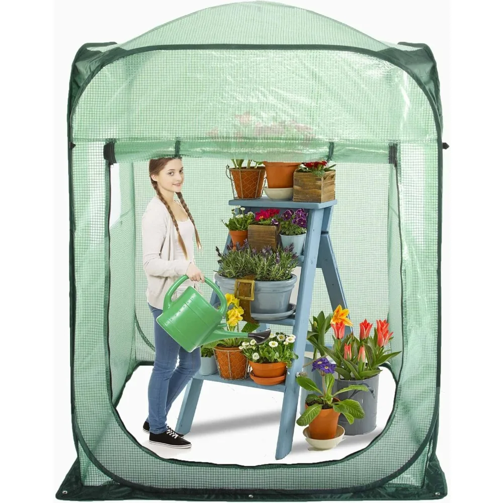 Pop-up greenhouse tent, portable X-large walk-in flower house with PE mesh cloth cover to protect plants from frost and birds