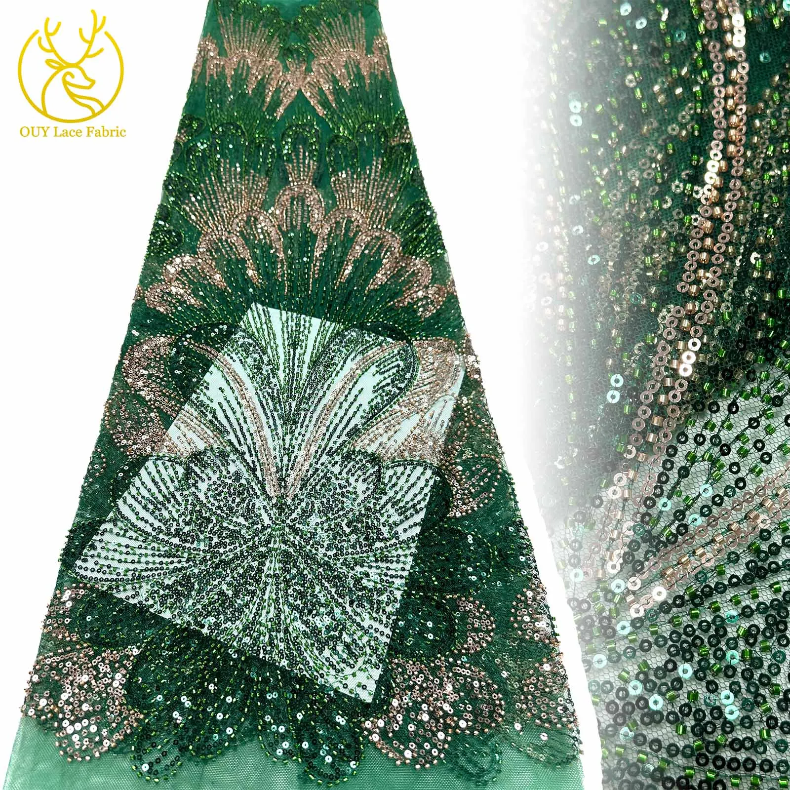 

2025 New Design Fashion European Art Pattern 5 Yards African French Beaded Sequins Lace Fabric Wedding Banquet Wedding Dresses