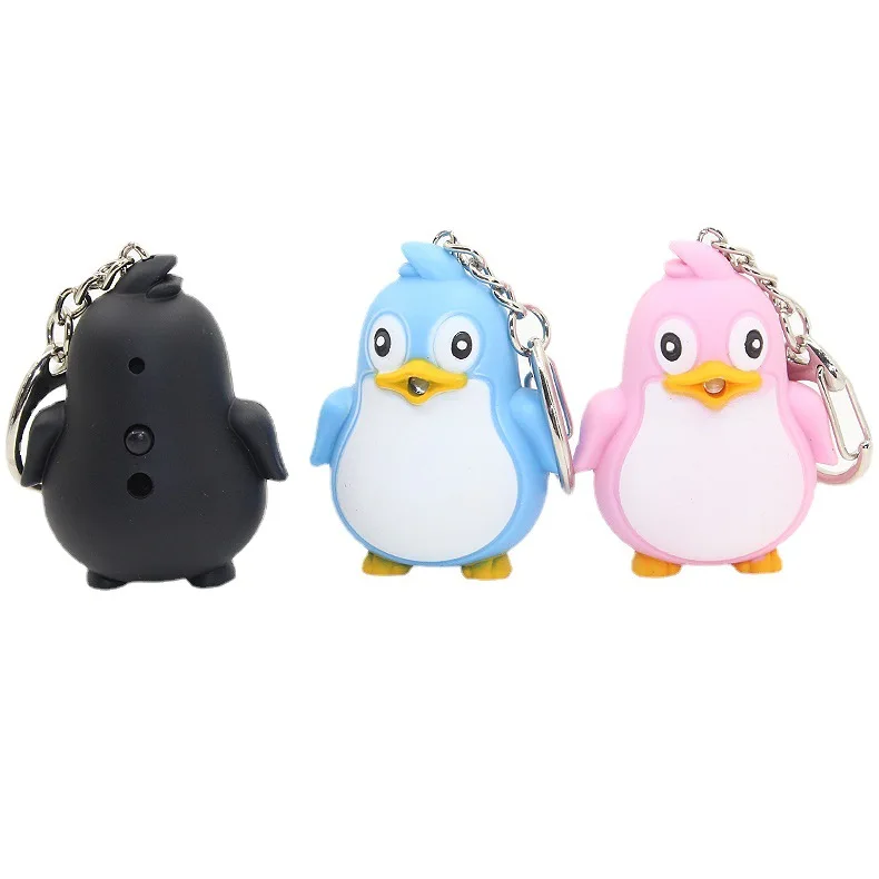 Cute Penguin Keyring LED Torch With Sound Light Keyfob Kids Toy Gift Fun Animal Keyholder Fashlight Keychain