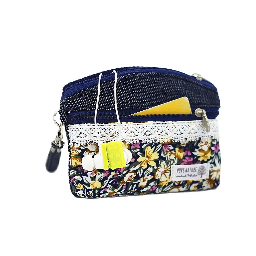 Cotton Women Floral Striped Coin Purse Female Wallet Small Card Organizer Pouch Ladies Money Clutch Bag 2024 for Children Girls