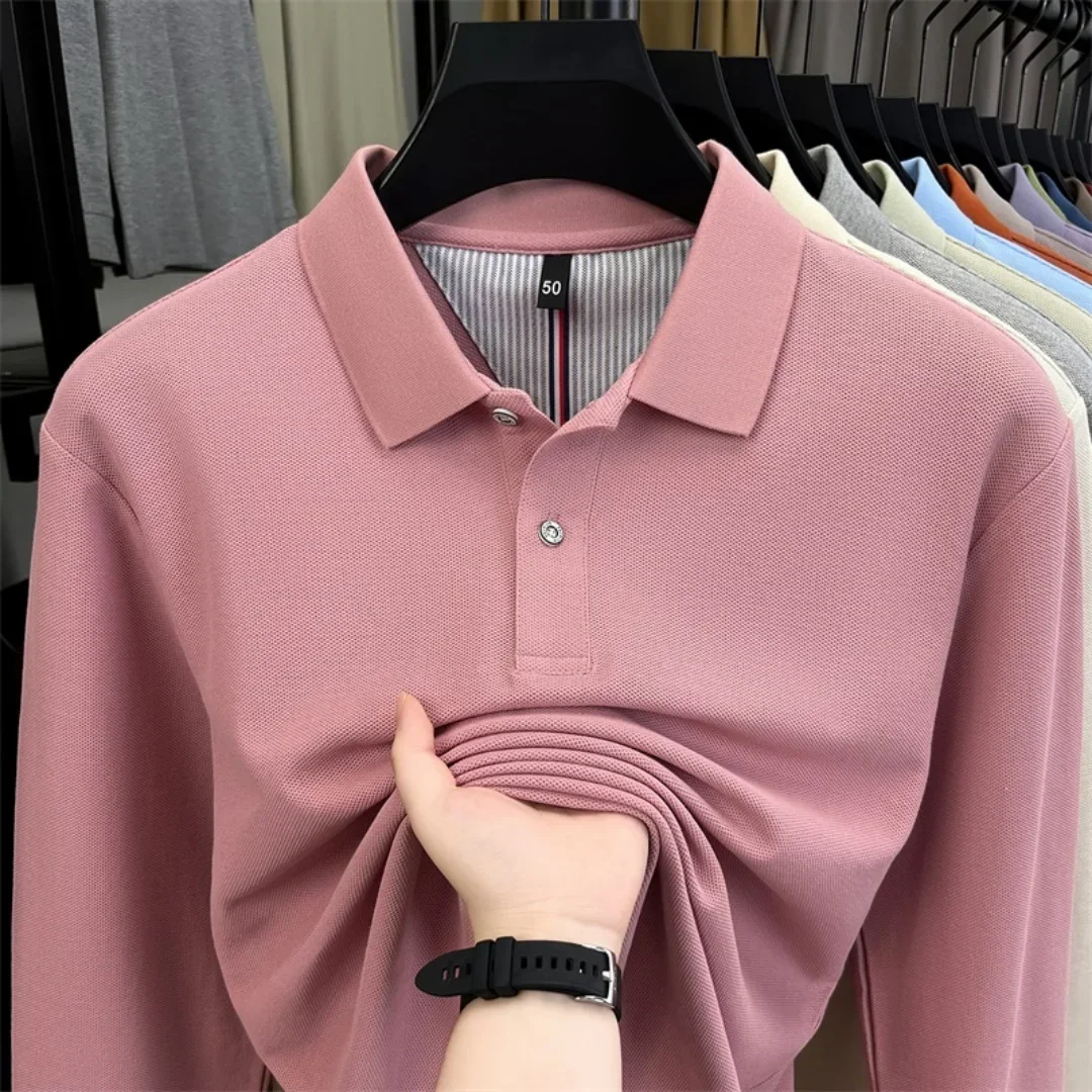 100 % reine Baumwolle, hochwertige Marke, Herren-Polohemd mit langen Ärmeln, Herbst-/Winterkollektion, modisches, luxuriöses Golfoberteil mit Stickerei, lässiges T-Shirt. – Detail 8