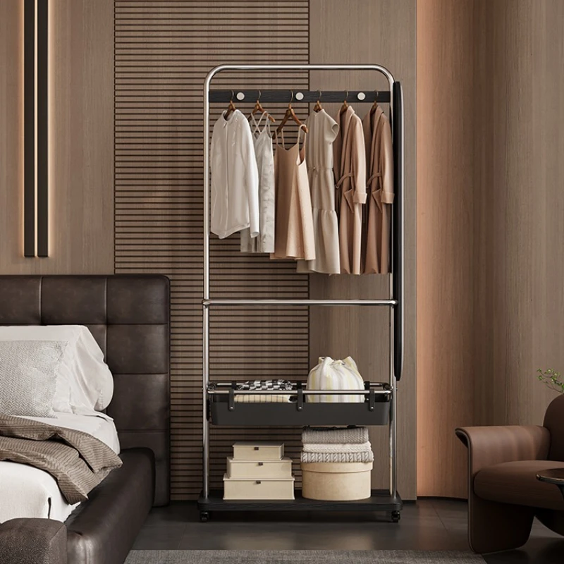 

Stainless steel rotating full-length mirror coat rack integrated bedroom floor hanger