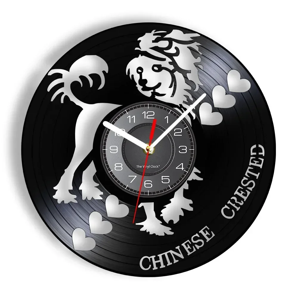 Chinese Crested Dog Modern Design Wall Clock Pet Shop Grooming Puppy Artwork Dogs Breed Vinyl Record Wall Clock Dog Lover Gift