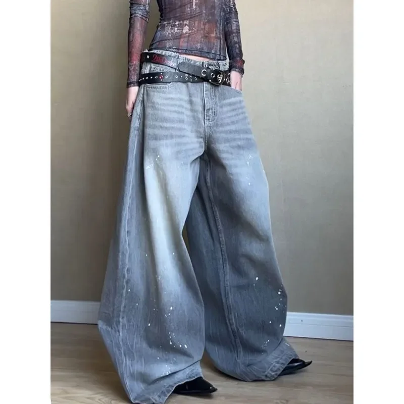 

Женские мешковатые джинсы в американском стиле ретро с высокой талией, прямые свободные джинсовые брюки, уличная одежда, повседневные широкие брюки, 2025 г., винтажная одежда