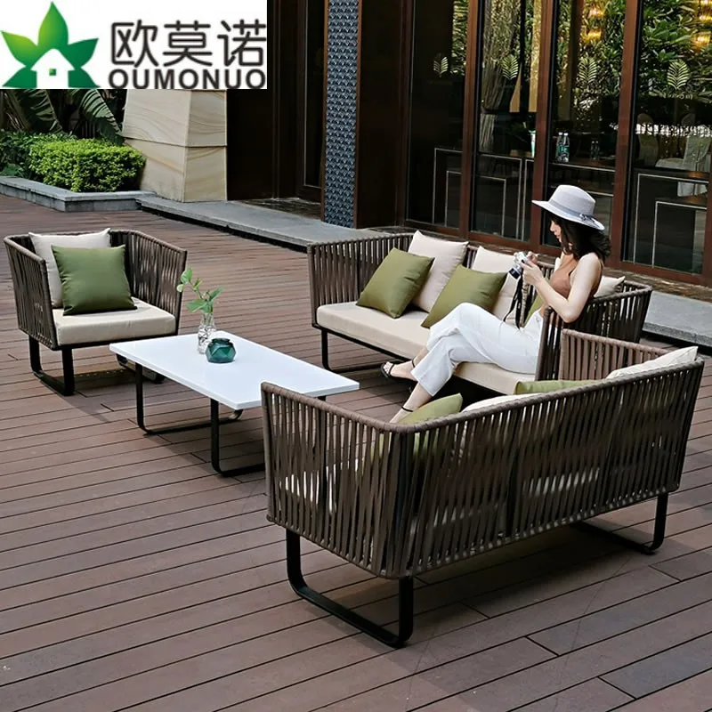 

Outdoor rattan sofa villa courtyard dew balcony outdoor combination hotel sun room leisure rattan chair designer furniture